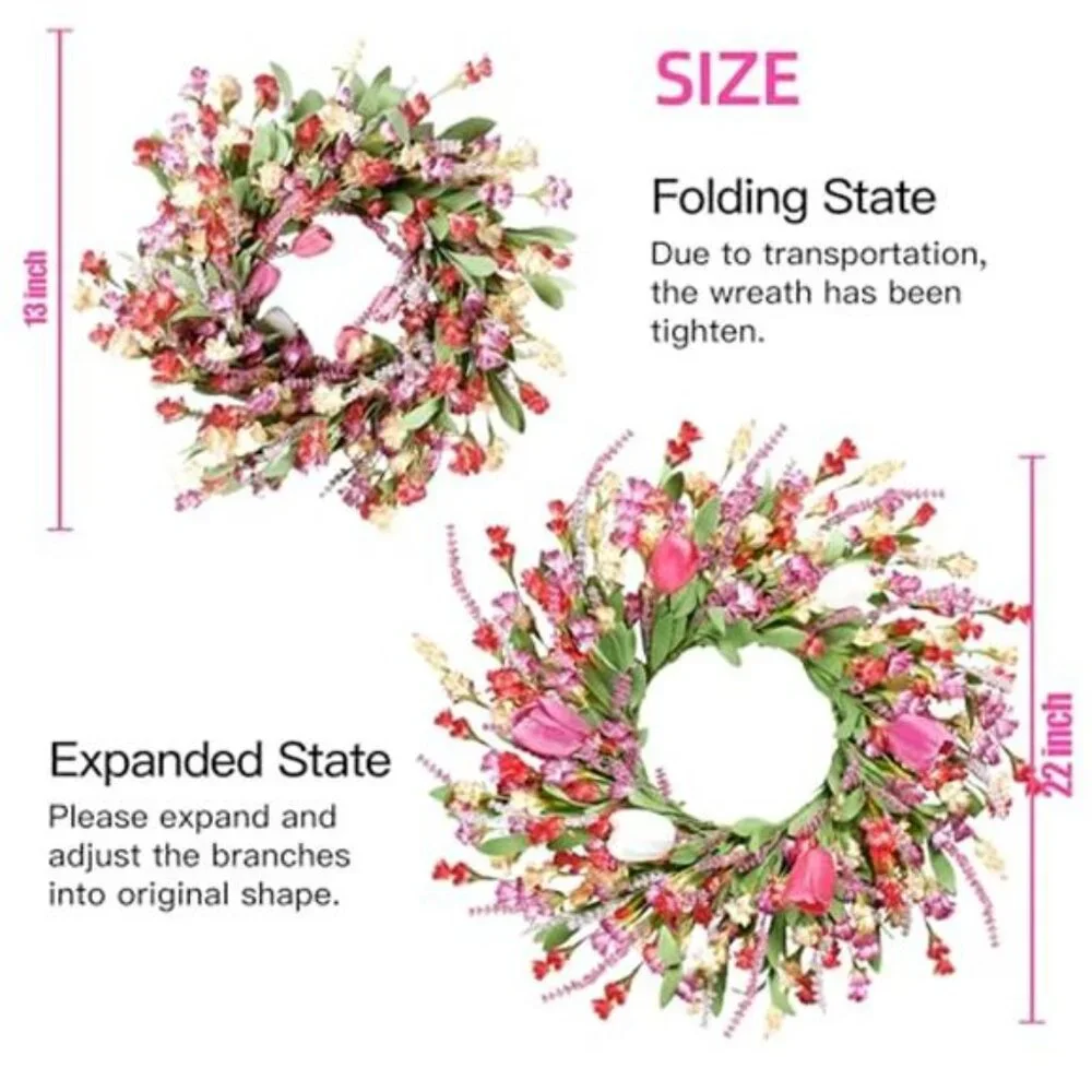 Spring Summer Wreath for Front Door Artificial Colorful Flower, 22 Inch